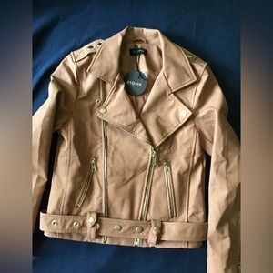 Storia jacket moto, vegan size Small NWT fully lined, Lavender/taupe.